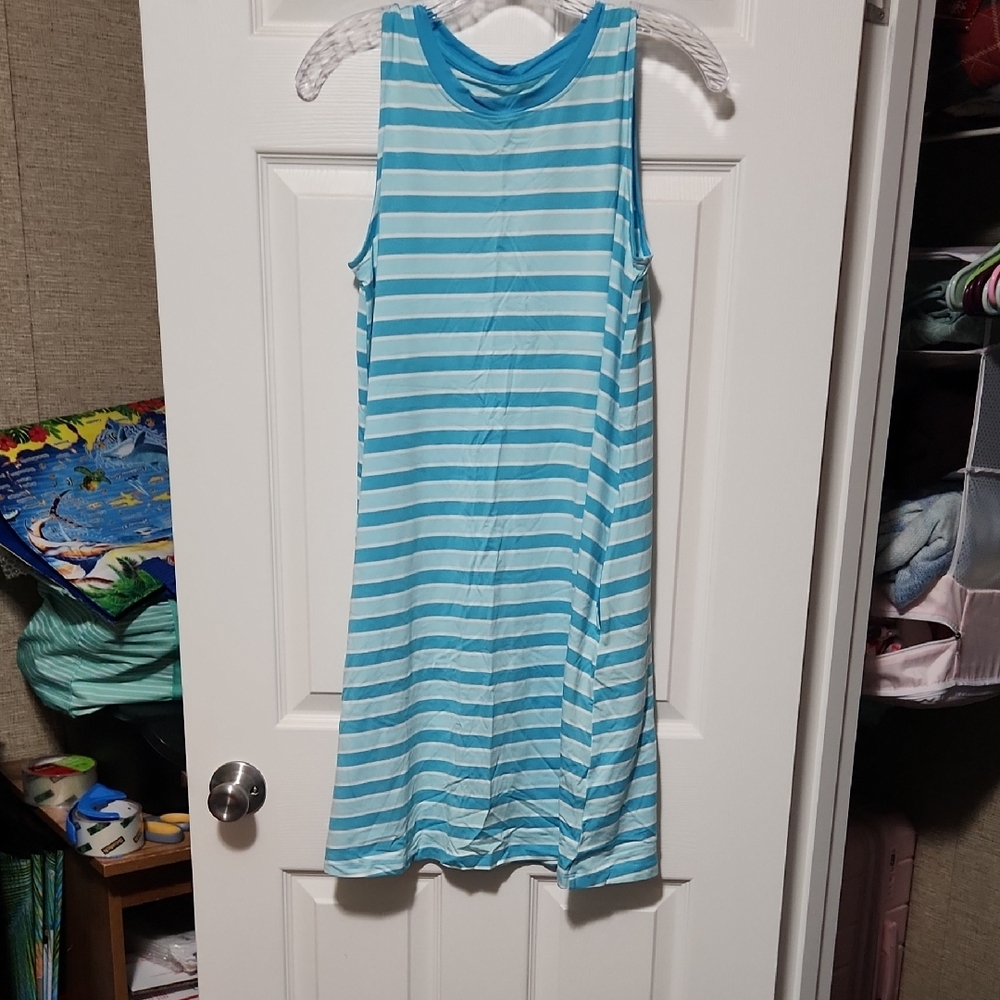 Time and Tru Aqua and White Striped Top